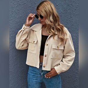 Plain Button Front Crop Jacket